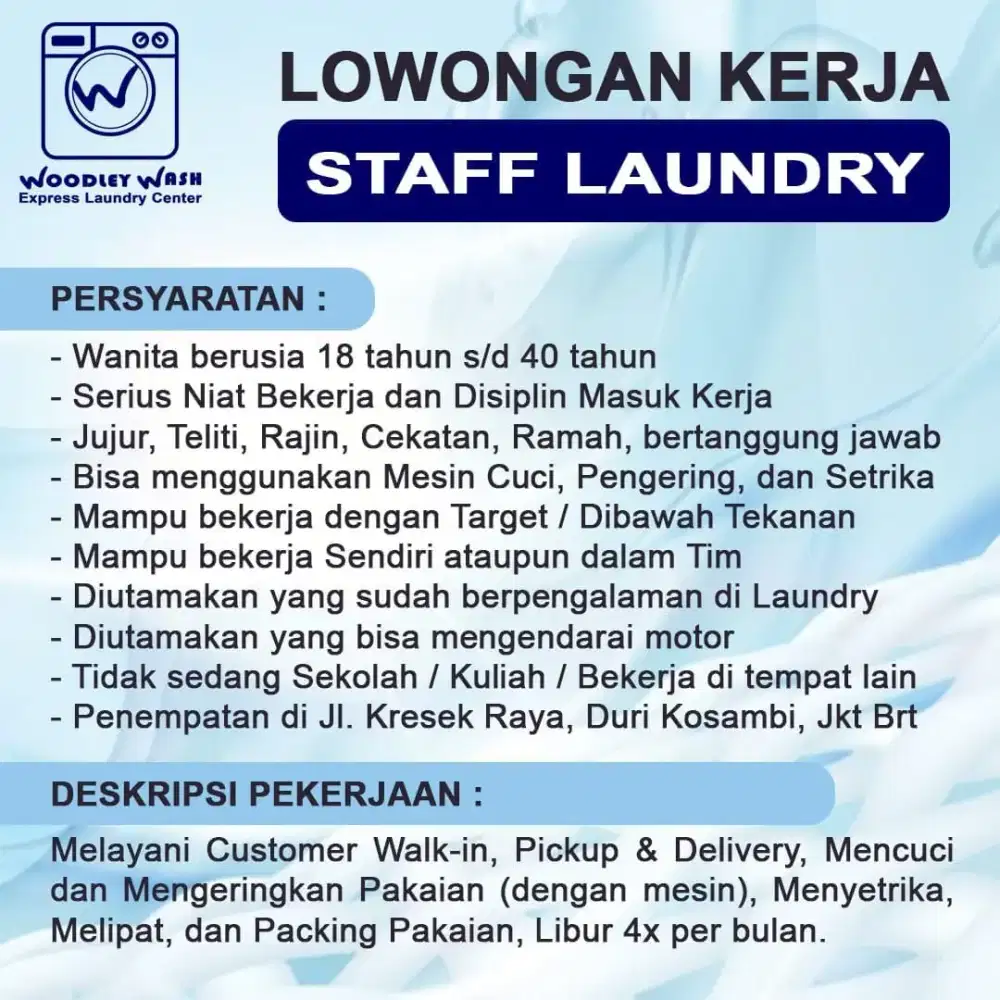 LOWONGAN STAFF LAUNDRY