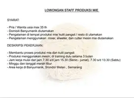 Lowongan Staff Produksi Mie