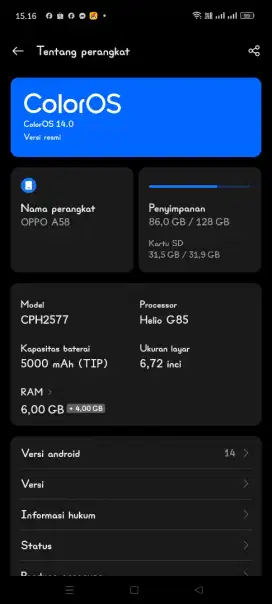 Hp Oppo a58 seken