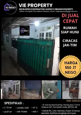 MURAH BANTING HARGA RUMAH SIAP HUNI DI CIRACAS  JAKTIM