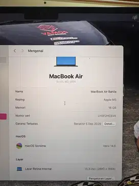 macbook air m3 15 inch 2024 ram 16 memori 512