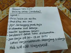 Jaga toko kain ,packing online dan angkat-angkat barang