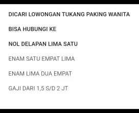 DICARI KARYAWAN WANITA UNTUK PAKING BARANG ONLINE SHOP