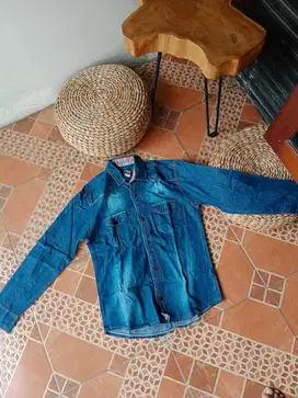 Superdry Baju Kemeja Denim Lengan Panjang Blue Jeans