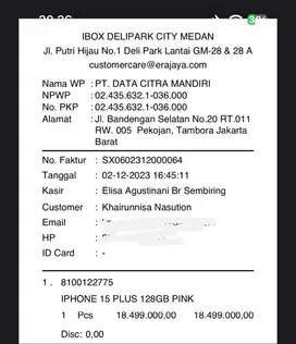 Di jual Hp iphon 15 plus 128gb,