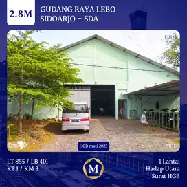 Dijual Gudang Siap Pakai Raya Lebo Sidoarjo dkt Raya Sumberejo Suko