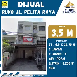 DIJUAL Ruko Tengah Kota Posisi Strategis di Jalan Pelita Raya