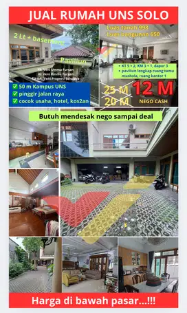 JUAL RUMAH AREA UNS LUAS TANAH 998 HARGA 12 M NEGO CASH