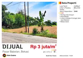 Dijual Kavling Siap Bangun Hadap Jalan Raya Pasar Babelan Bekasi