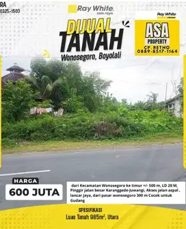 Tanah dijual WONOSEGORO BOYOLALI