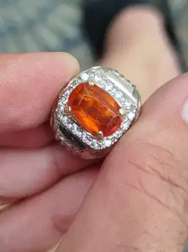 Batu garnet hessonite 4.65 carat ring alpaka memo SKY LAB