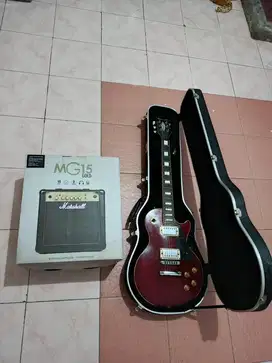 Gitar lespaul original rockwell +hardcase+ampli marshall MG 15 Gold