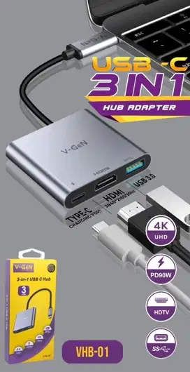 USB Type C HUB V-GeN VHB-01 3 in 1 USB 5Gbps Type C PD 90W HDMI 4K