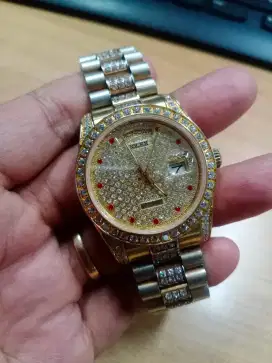 Jam pria day date automatic ring permata