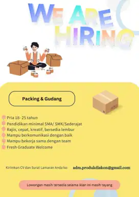 Dibutuhkan Staff Packing (Pria)
