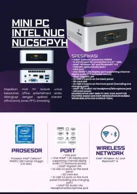 Mini PC Intel Nuc 5 intel celeron 3050 RAM 8GB HDD500GB