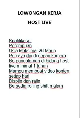 DIBUTUHKAN SEGERA HOST LIVE