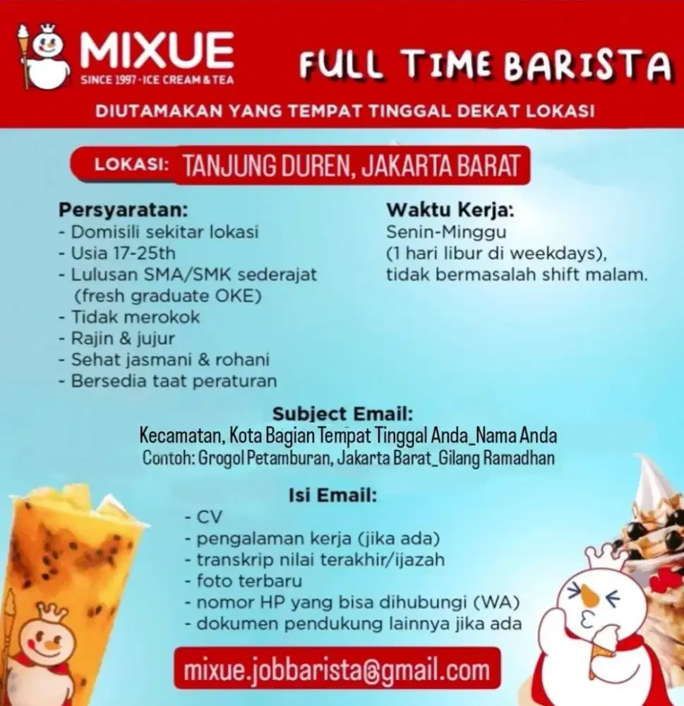 Lowongan BARISTA MIXUE