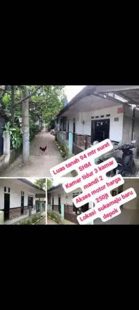 Rumah second dijual 94m²(250jt)akses motor Sukamaju baru Tapos Depok