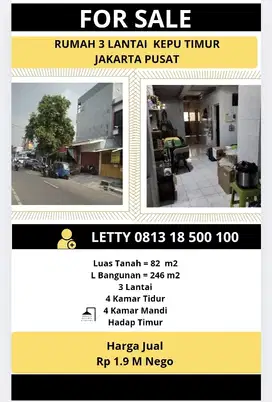 Dijual Rumah 3 Lantai Kepu Timur Jakarta Pusat Rp 1.9 M Nego