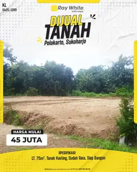 Dijual Tanah Kavling Siap Bangun di Polokarto, Sukoharjo