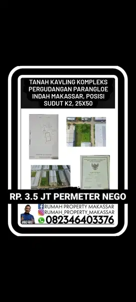Tanah Kavling kompleks Pergudangan Parangloe Indah 25X50 1.500M, SUDUT