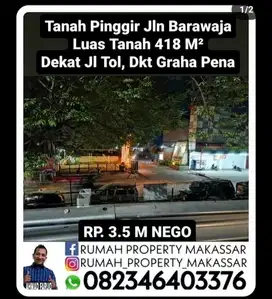 Tanah Pinggir Jalan Barawaja Luas Tanah 418 M² Dekat Jl Tol Dekat Grah