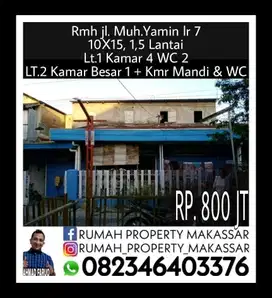 Rumah jl. Muh.Yamin lr 7 10X15, 1,5 Lantai Kmr 5 WC 3