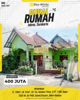 Dijual rumah di Jebres Surakarta Dekat Kampus UNS dan dekat Kampus ISI
