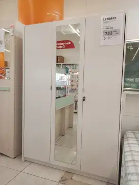 (Lemari) Deo 3 doors wdrb white/mirror