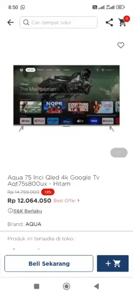 Aqua 75inci Qled 4k Google tv Aqt75s Cicilan tanpa dp