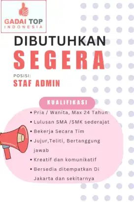 LOWONGAN PRAMUNIAGA GADAI TOP INDONESIA