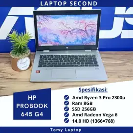 LAPTOP HP PROBOOK 645 G4 RYZEN 3 PRO 2300 RAM 8GB SSD 256GB LAYAR 14.0