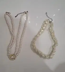 Dua Kalung Mutiara Imitasi Pearl Aksesoris Wanita Mewah