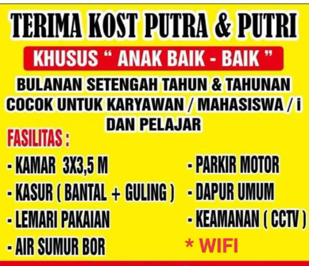 Kos Putra dan Putri, FREE WIFI