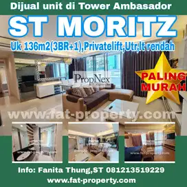 Dijual Apt ST MORITZ Twr Ambasador 136m2(3BR+1),Privatelift,lt rendah,