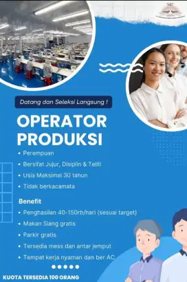 Lowongan Kerja Operator Produksi di Pabrik