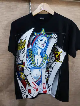 Vintage Queen Of Hearts OG Abel Graphic Overprint T-shirt Size Medium