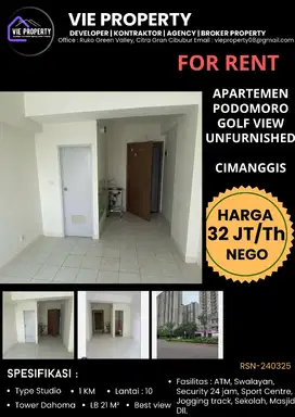 Turun Harga Disewakan apart studio di Podomoro Golf Vies