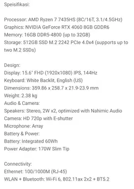 Lenovo LOQ 15 AMD Ryzen  Kondisi Prima 98%