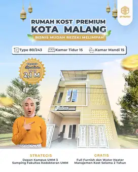 RUMAH KOS PREMIUM 3 LANTAI 15 KAMAR DEPAN UMM DAN DEKAT UB KOTA MALANG