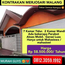 Rumah kontrakan Merjosari Malang 7 kamar