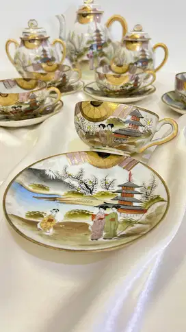 Antique Japanese Eggshell Porcelain, Kutani Meiji Tea Set