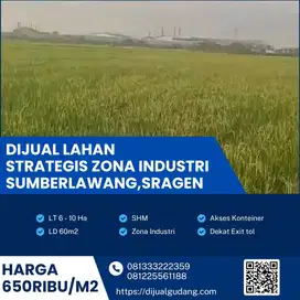Dijual lahan industri lokasi sumberlawang sragen luas 6Ha BU!
