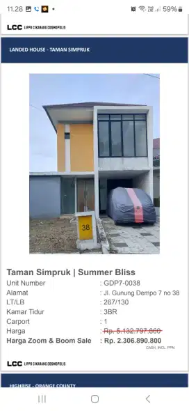 DI JUAL RUMAH TAMAN SIMPRUK- SUMMER BLISS LIPPO CIKARANG ! DISCOUNT40%