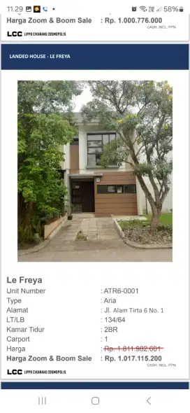 DI JUAL RUMAH LE FREYA LIPPO CIKARANG