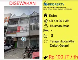 DISEWAKAN Ruko Jl Usman Jafar dkt hasanuddin , gelael , botolempangan
