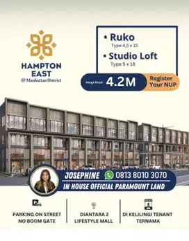 Dijual Studio Loft Hampton East Gading Serpong 4 Lantai