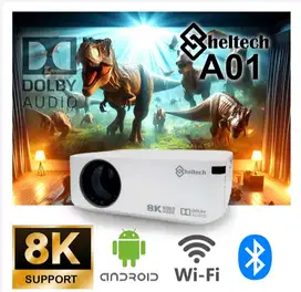 PROYEKTOR ANDROID SHELTECH A01 HDMI 3800 Lumens 8K Wifi Bluetooth Mini