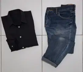 Beli Kemeja hitam + bonus celana jeans